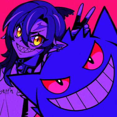Shekai and Gengar Cartoon style Shekai and Gengar Cartoon style
